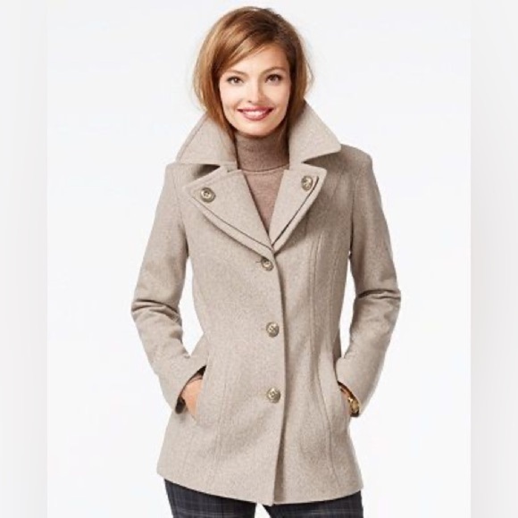 London Fog Jackets & Blazers - London Fog Wool Blend Pea Coat Women’s XS Taupe Lined Classic Winter Jacket